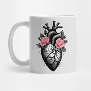 Black and white human heart with roses Mug